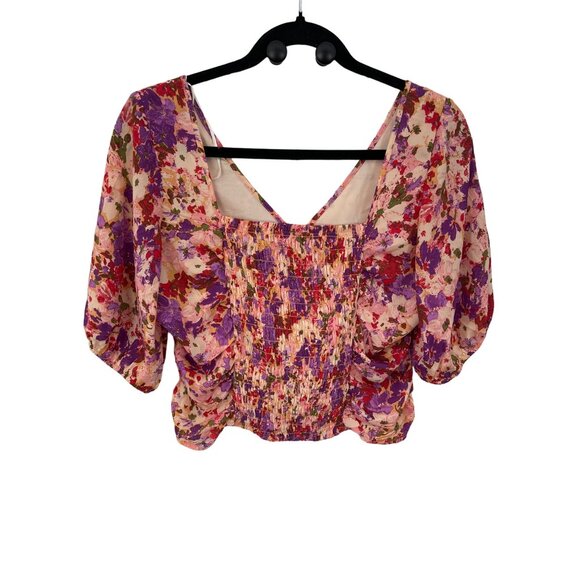 Sienna Sky cropped blouse Colorful Floral Chiffon Top size L New NWOT - Picture 4 of 8
